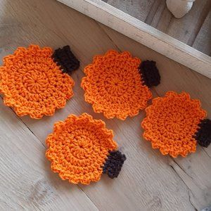 Pumpkin crochet coasters set of 4